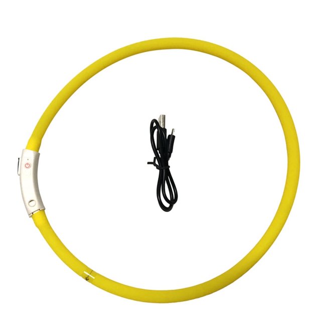 Collar de silicona para perro, recargable por USB, con luz LED de advertencia, ajustable y ajustable, para uso nocturno, amarillo, talla 13.78"