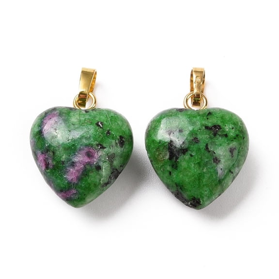 10 pc Natural Ruby in Zoisite Pendants with Golden Tone Brass Findings Heart Charm 18x15~15.5x6~8mm Hole: 6x3mm
