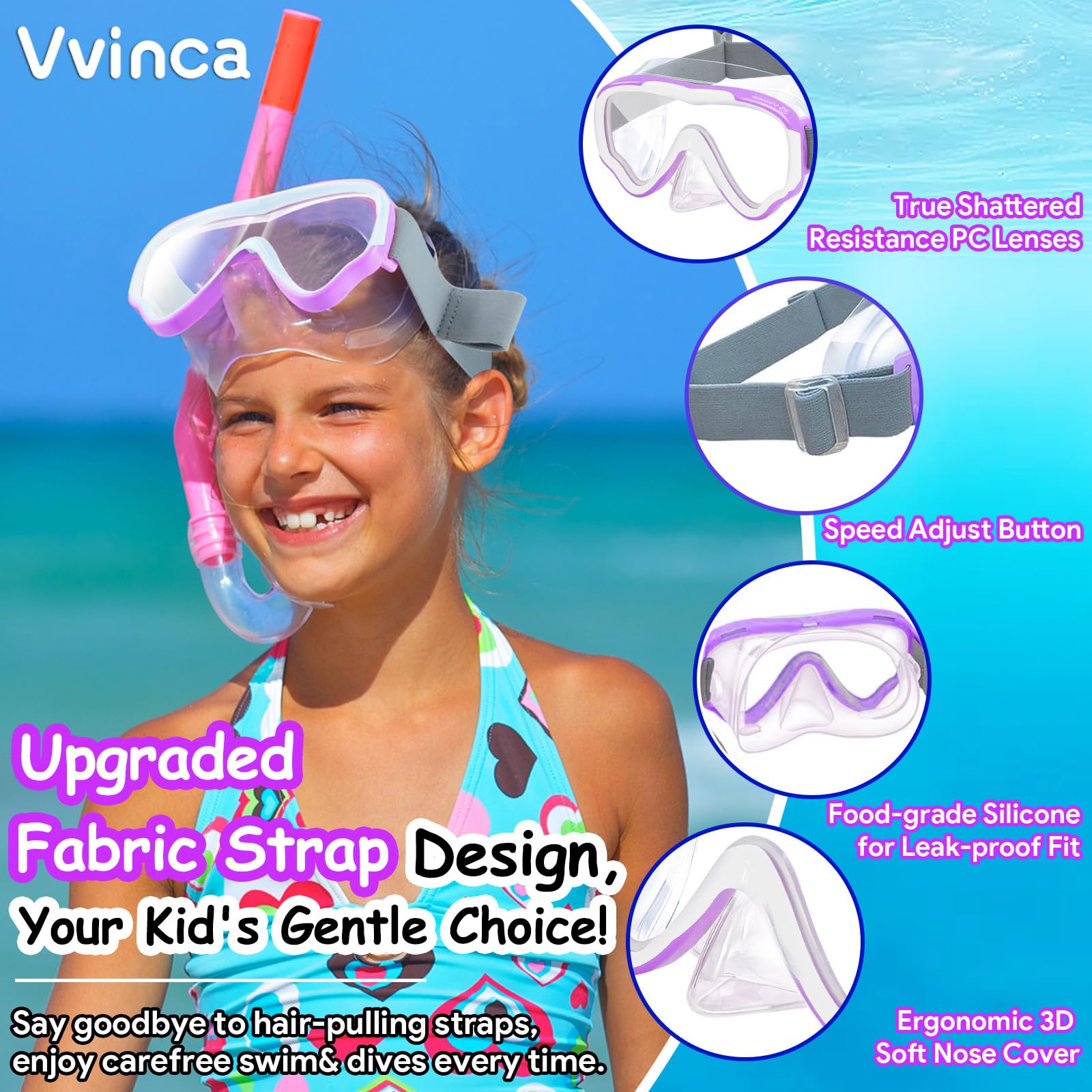 Vvinca Kids Swim Goggles with Nose Cover, Purple photo 2