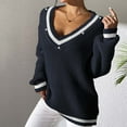 thumbnail image 4 of Drses Women's Ribbed Knit Preppy Sweater Long Sleeve V Neck Drop Shoulder Top, 4 of 6