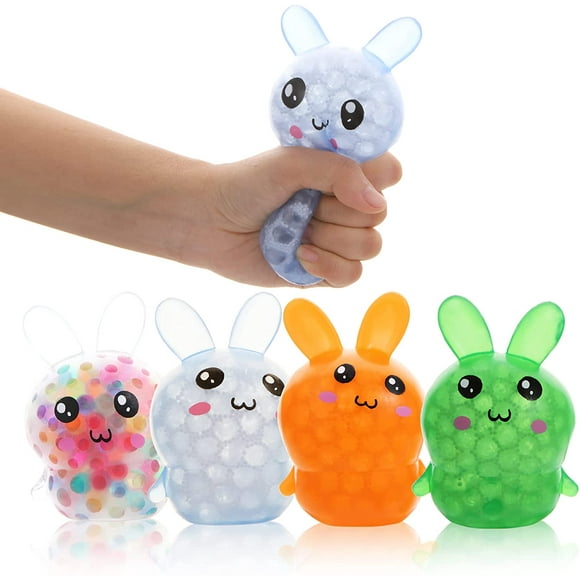 4 Pack Squishy Easter Bunny Stress Balls Toy for Kids Adults, Stress Relief Fidget Balls Filled with Water Beads to Relax, Easter Party Favor Gifts