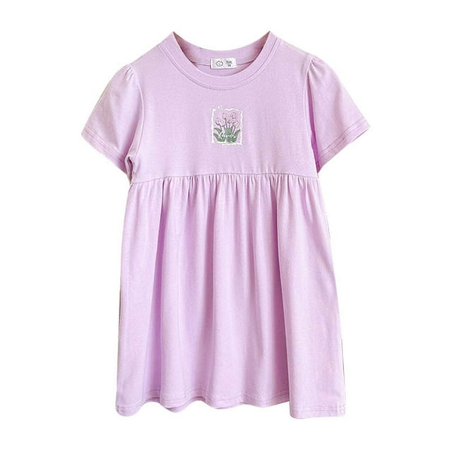 Toimothcn Robe pour Filles Tout-Petits Manches Courtes Mignonne Lapin Imprimé Robe Douce Coupe Ample Robes de Princesse Robe d'Été Confortable pour Filles