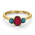 thumbnail image 3 of Gem Stone King 18K Yellow Gold Plated Silver Ruby Red Mystic Topaz and Blue Diamond Engagement Ring for Women | 1.10 Cttw | Oval 7X5MM | Gemstone November Birthstone | Size 6, 3 of 6