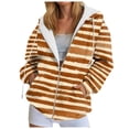 thumbnail image 2 of larppty Women's Striped Full Zip Hoodies Oversized Sweatshirts Long Sleeve Trendy Fall Fashion Hoodies Jacket Tops with Pocket (Brown, 3XL), 2 of 9