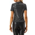thumbnail image 3 of INSPIRE CHIC Women's Sequin Top Short Sleeve Mock Neck Sparkly Party Blouse, 3 of 5