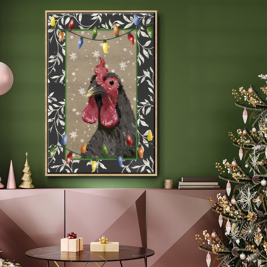 County Christmas Farm IV - Framed Gallery Wrapped Holiday Canvas - 27 x 41 - Natural Wood Frame