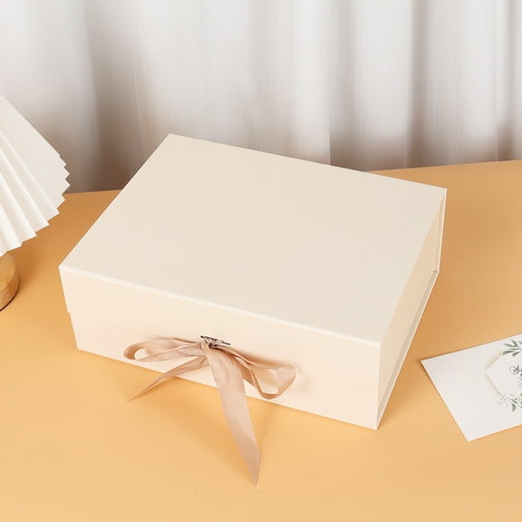 XmhyTop-A 1 Pcs Beige Collapsible Gift Box 22*16*8.8cm Party Favor Boxes, Wedding Favor Boxes, Paper Gift Box with Ribbon, Reusable Gift Box