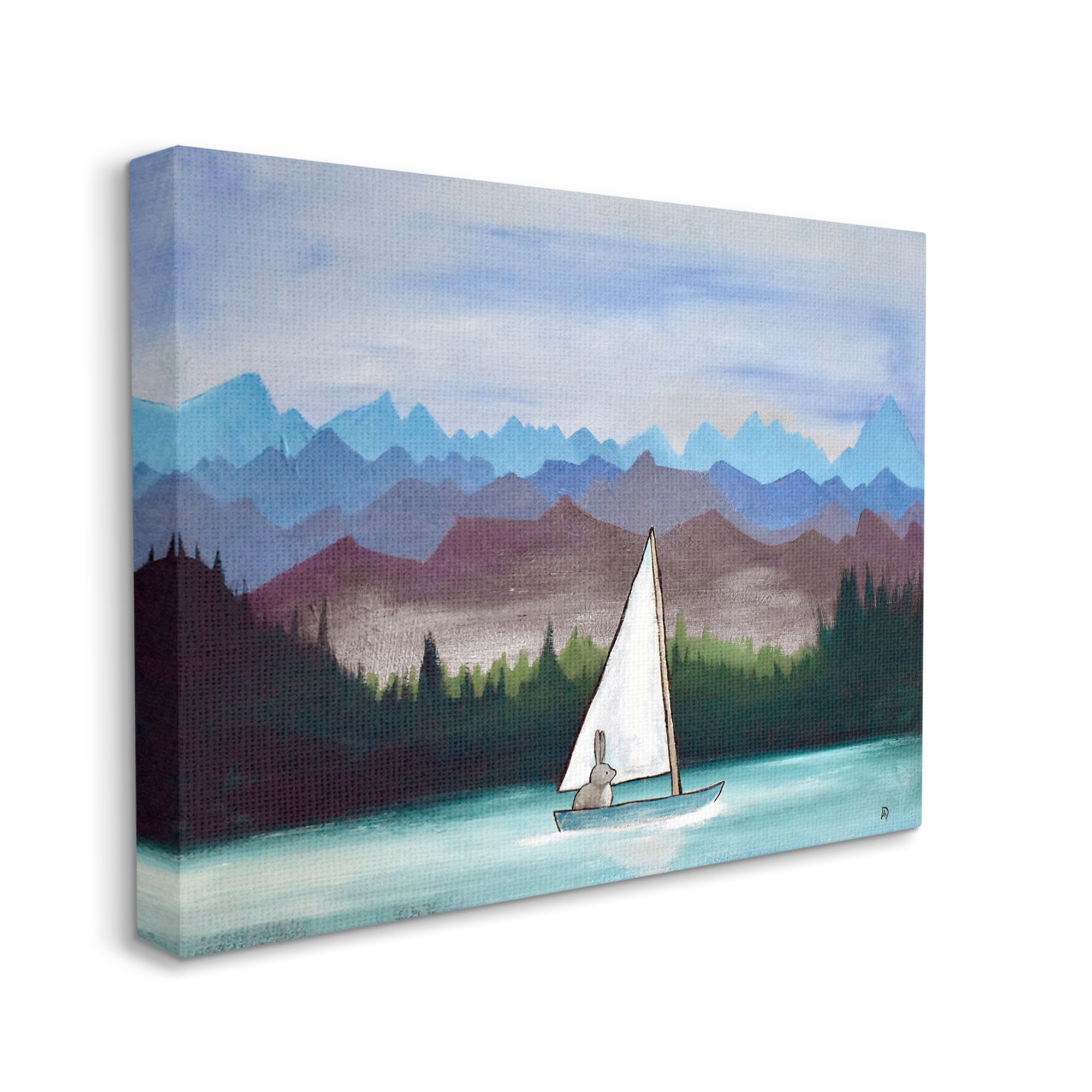 Stupell Industries Bunny Rabbit on Sailboat Vivid Distant Mountain Peaks Painting Gallery Wrapped Canvas Print Wall Art, Design by Andrea Doss