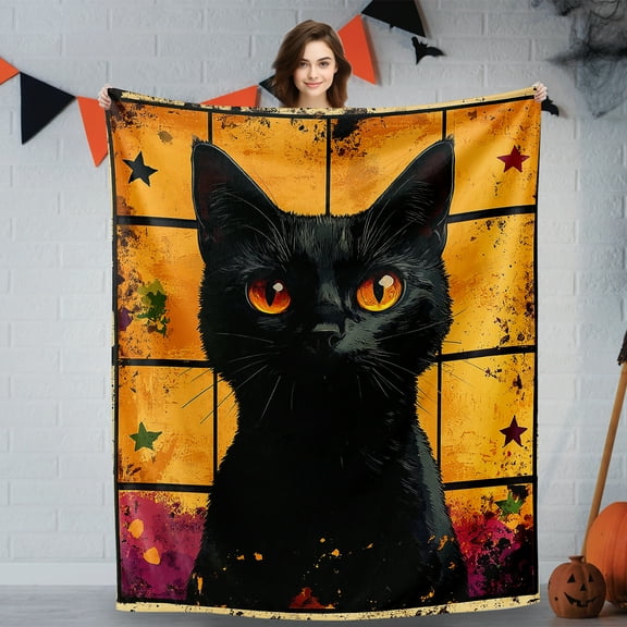 Black Cat Blanket Super Soft - Halloween Throw Cozy Flannel Plush for Adults Kids, Cute Christmas Birthday Gift, Spooky Decor for Couch Bed 50" x 60"