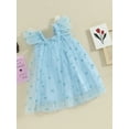 thumbnail image 3 of FEORJGP Toddlers Girls A-line Dress Fly Sleeve Princess Dress Shiny Heart Butterfly Party Dress Summer Tulle Dress Square Neck A-line Dress for Holiday Daily Party, 3 of 9