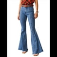 thumbnail image 1 of Pantalones Vaqueros Acampanados con Parches de Estrellas para Mujer, Cintura Media, Corte Acampanado, Elásticos, Pierna Recta, Ajustados. Azul XL, 1 of 10