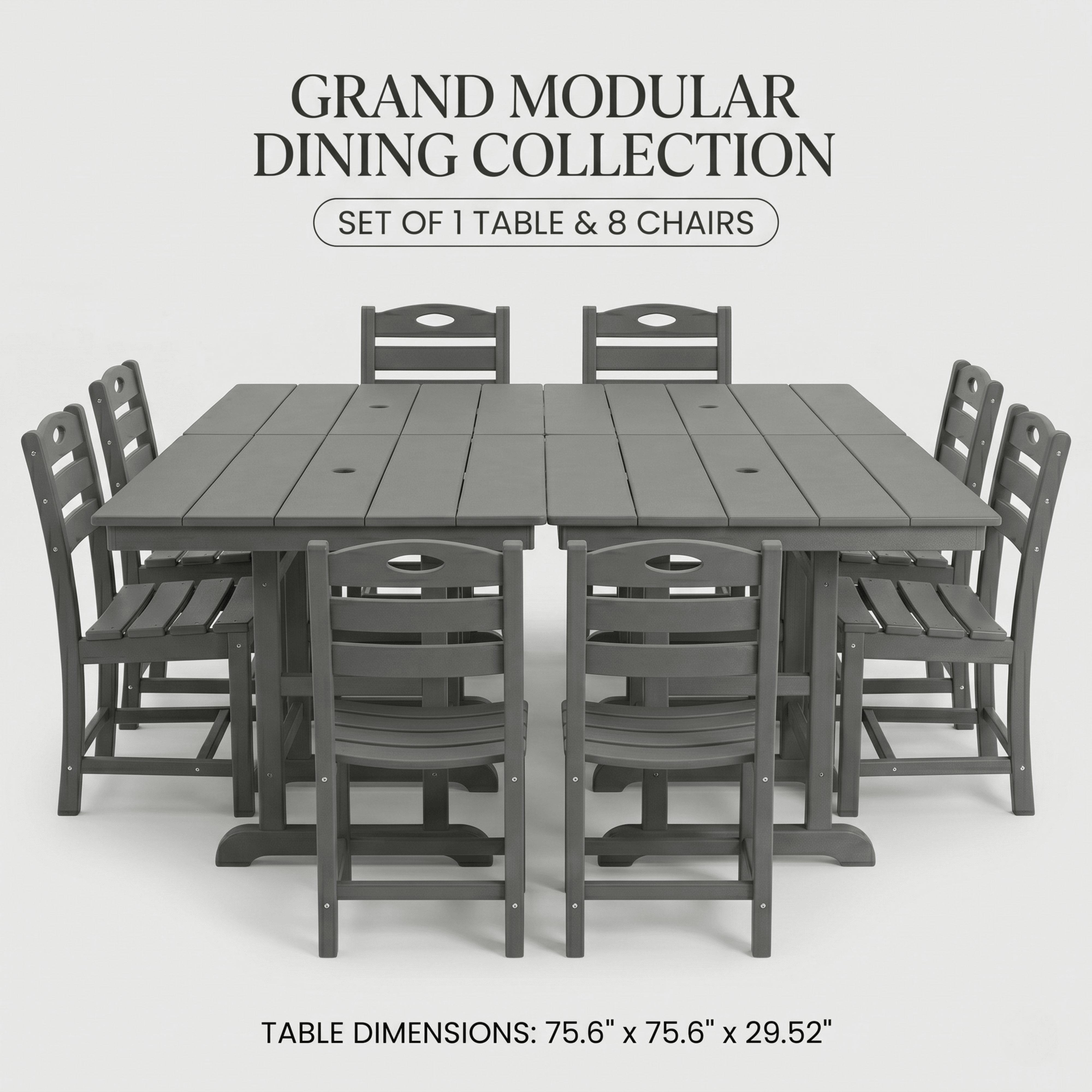 Outdoor Folding Dining Table, 37.8 Inch Square Table for Garden Backyard Patio, Gray