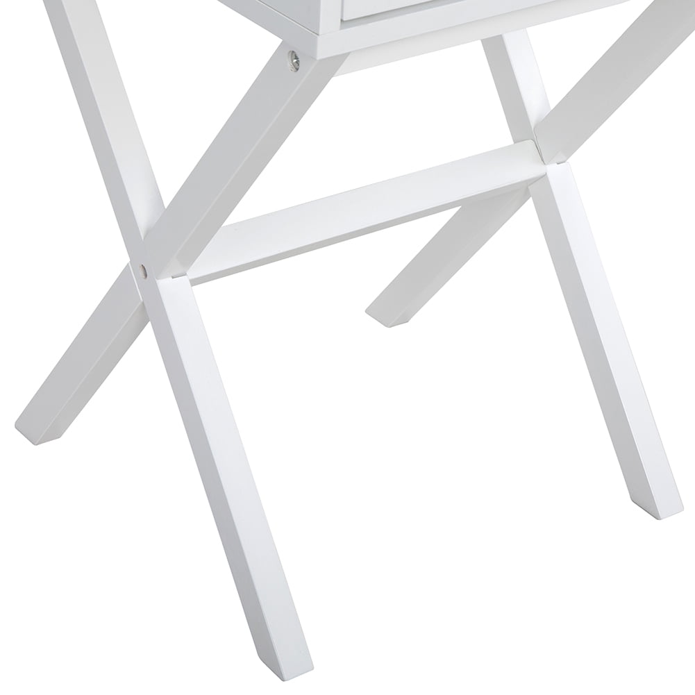 Kepooman 2-PCS Nightstand, X-Leg End Table, Side Table, Wood Accent Table with Storage for Bedroom, White