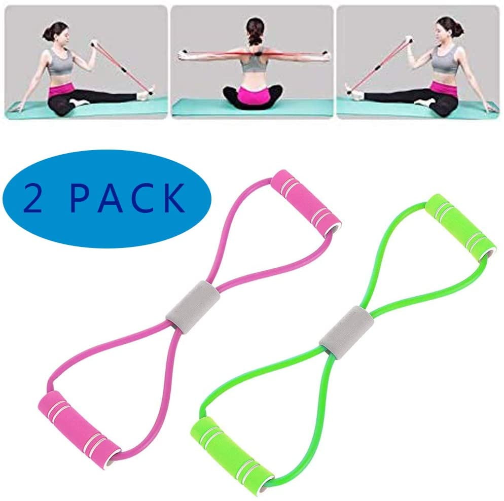 2 Pack New 8 Word Resistance Exercise Elastic Band Chest Developer Rubber Expander Rope Sports Workout Resistance Bands Fitness Equipment Yoga Arms Pull Up Strength Training 