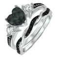 thumbnail image 5 of His and Hers 3 Piece TRIO Sterling Silver Black Wedding Band Engagement Ring Set 10/8, 5 of 6