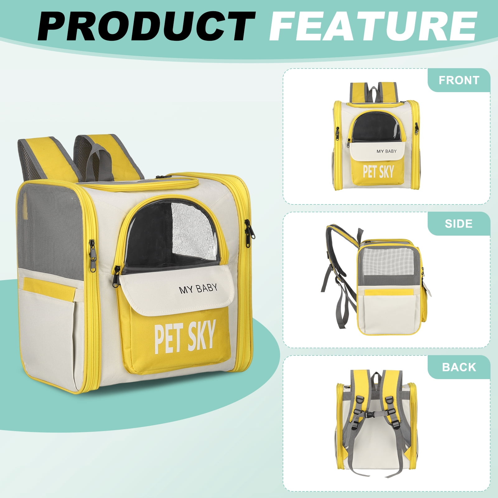 Uxcell Cat Backpack Carrier, Large Space & Breathable, Pet Hiking Travel Backpack for Cats or Small Dogs Puppies, Intended for Hiking / Camping / Traveling (Yellow, 13"x11"x15")