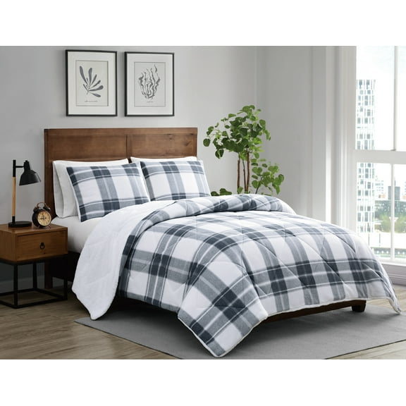 Cannon Cozy Teddy Blue and Cream Polyester 2-Piece Twin XL Comforter Set, plaid themed, for Men and Women, OEKO-TEX Certified Confidence