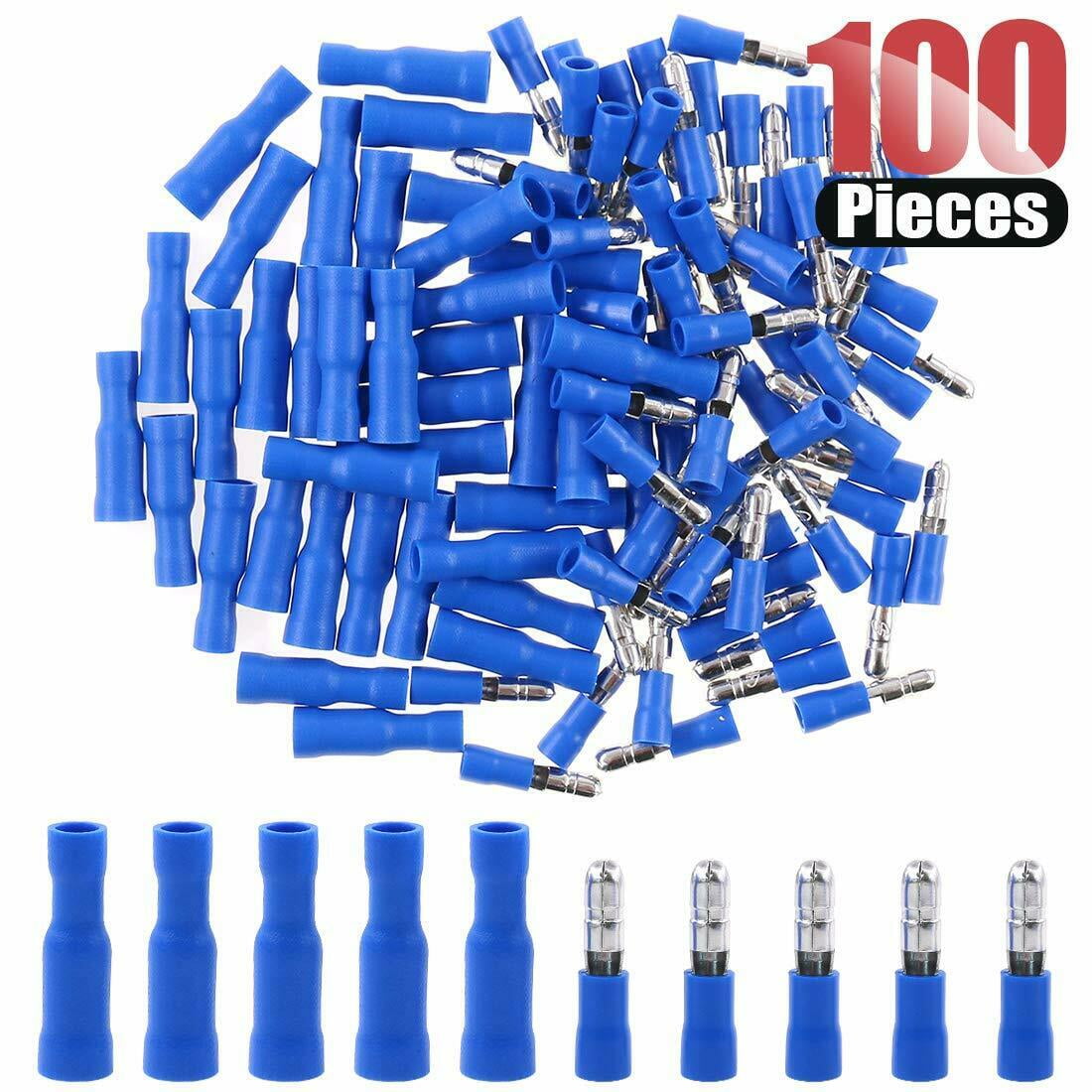 100Pcs BULLET Crimp Terminal Insulated Connectors Male And Female Cable Kit Blue 