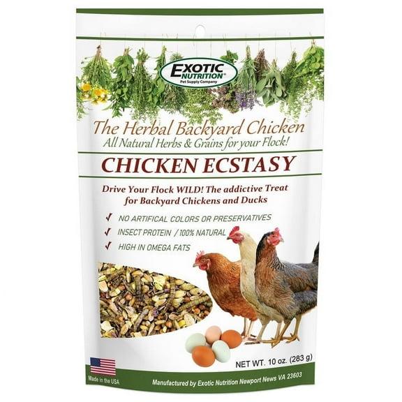 Chicken Ecstasy 10 oz. - Healthy All-Natural Backyard Chicken Feed - Natural Grains, Dried Mealworms & Natural Extracts - Promotes Healthy Chickens & Eggs