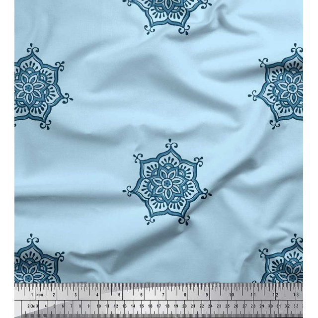 Soimoi Rayon Fabric Floral Mandala Block Printed Craft Fabric by The Yard 56 Inch Wide