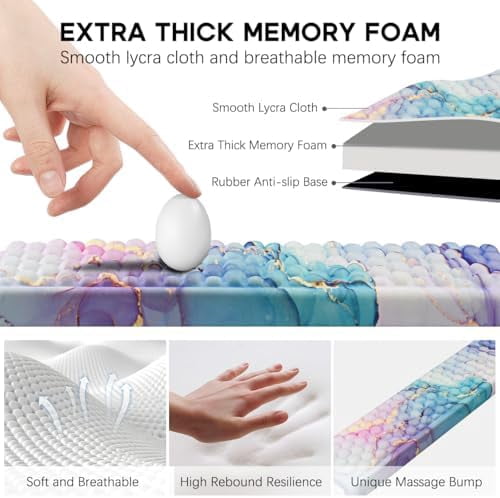 Tekola L-Shaped Desk Elbow Pad for Desk 2 Pack, Soft Memory Foam Elbow Support Padding with Non-Slip Base, Easy Typing Pain Relief Comfort for Office Work Gaming Marble Blue