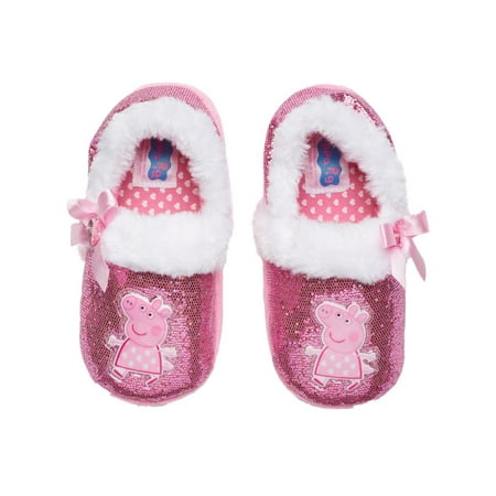 toddler girls pink sparkle peppa pig slippers house shoes medium (7-8)