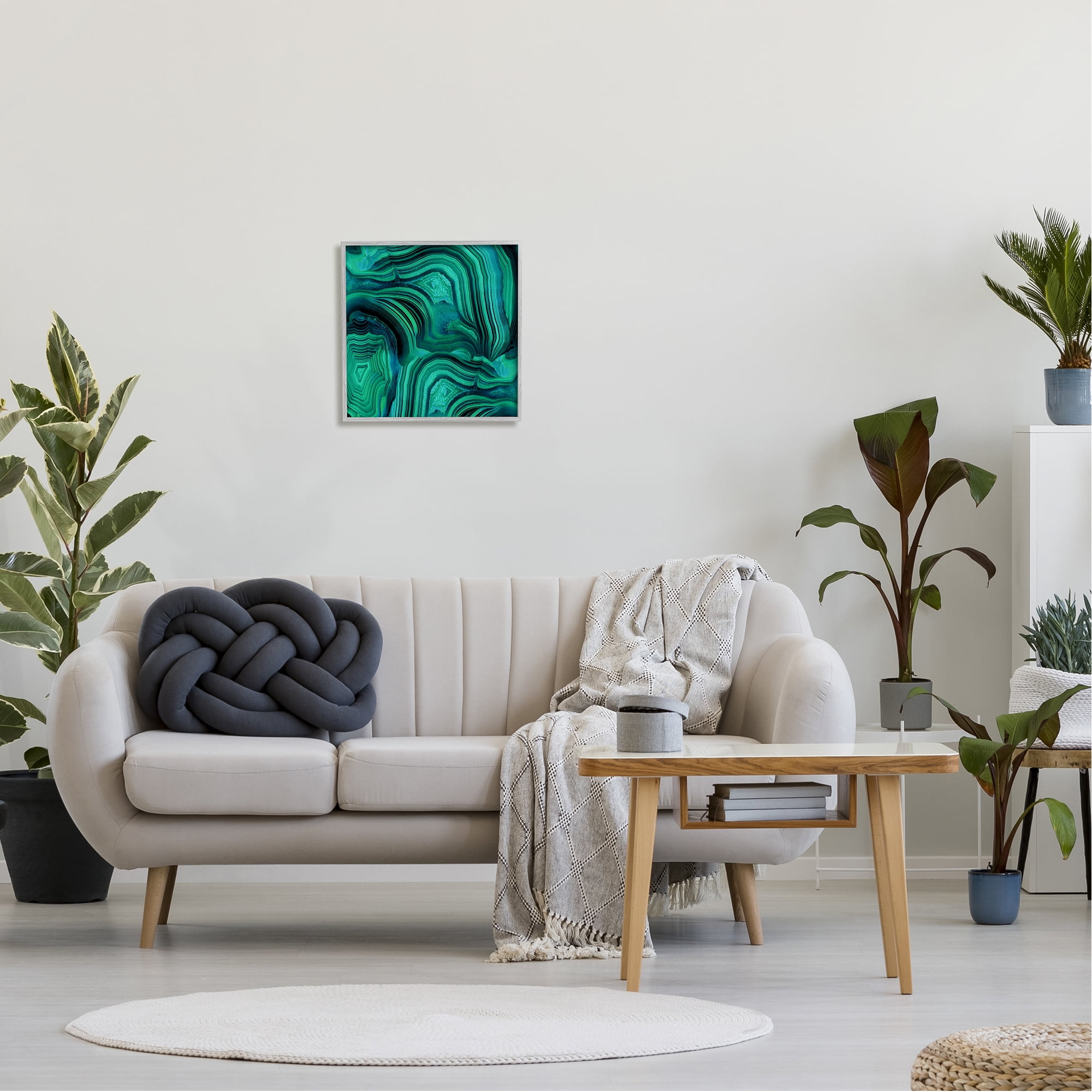 Stupell Green & Blue Malachite Abstract Abstract Painting Gray Framed Art Print Wall Art