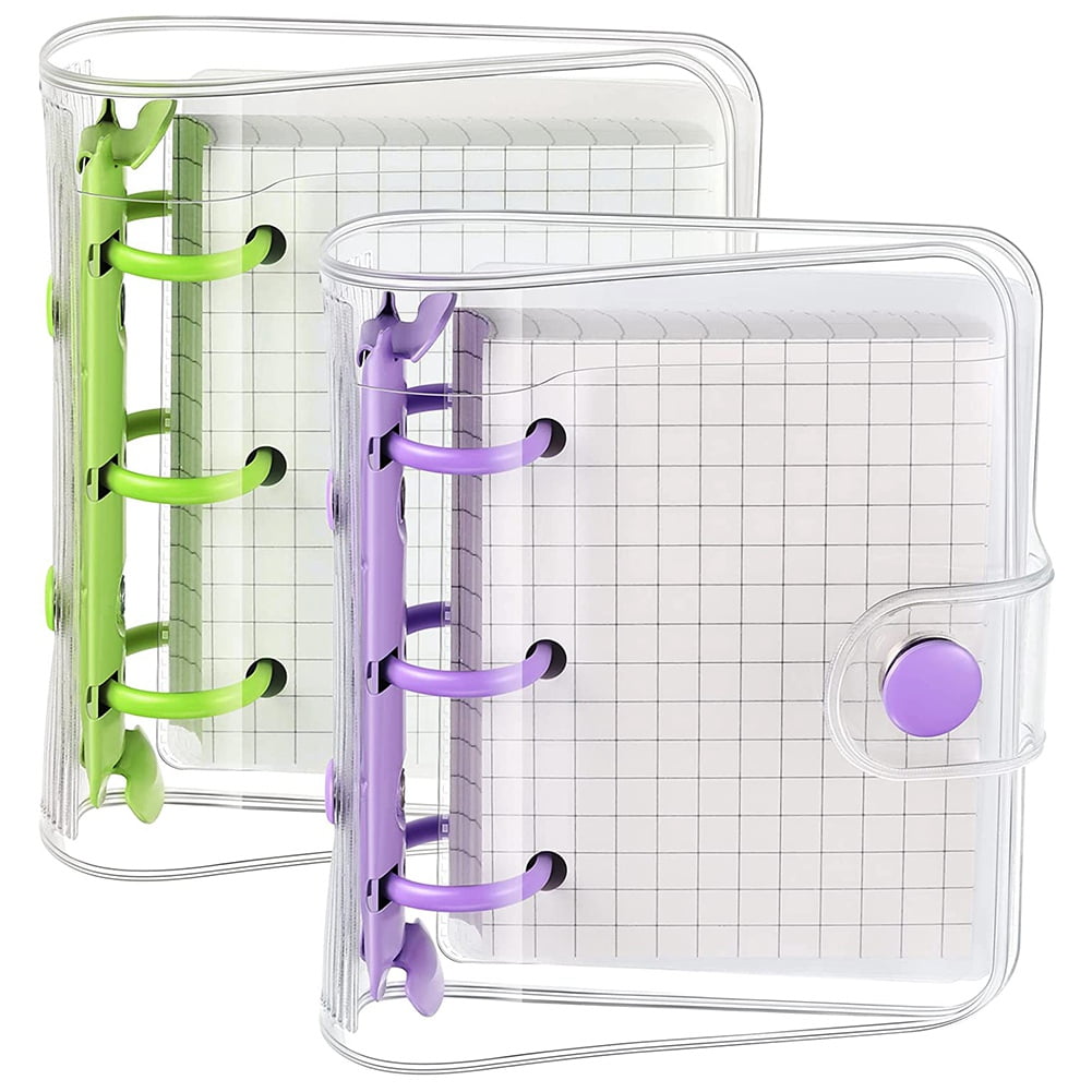 2 Sets Mini Clear 3 Ring Binder Covers with Binder Inner Paper Bag Clear Soft PVC Notebook