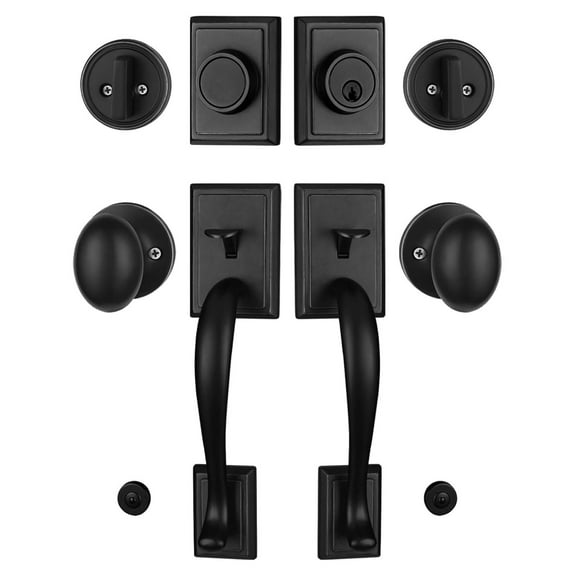 Double Front Door Handle Set with Matte Black(Keyed & Dummy Handle)