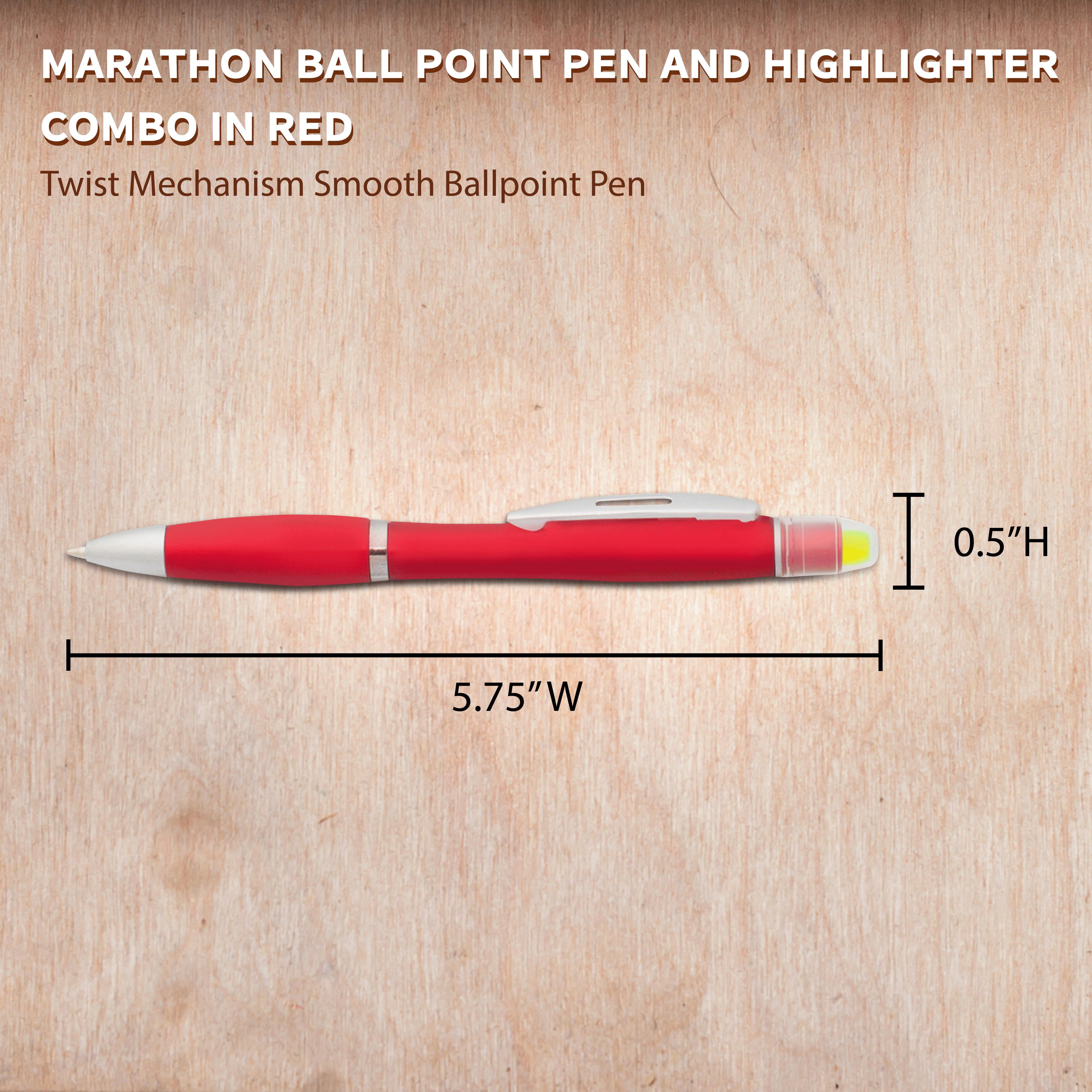 10 Marathon Gel Highlighter Pens Pack - Twist Mechanism, Ballpoint - Red