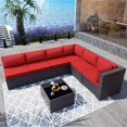 thumbnail image 2 of Gotland 7 Piece Outdoor Patio Furniture Sets, All Weather Woven Wicker Patio Sofa Brown PE Rattan Patio Set (Red), 2 of 7
