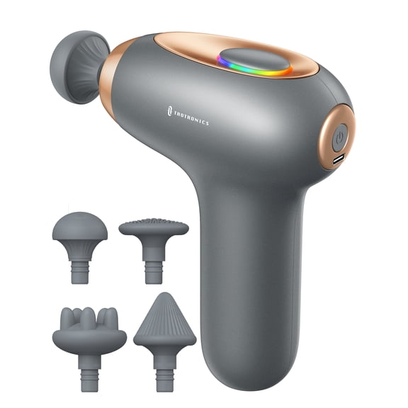Massage Gun, Deep Tissue Percussion Muscle Massager Handheld Cordless Back Massager with 5 Speeds and 4 Heads(Gray)
