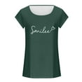 thumbnail image 4 of Summer Cute Tops for Women Trendy with Letter Print Casual Loose Fit Cap Sleeve Tanks Crew Neck Tees (M, Green), 4 of 4