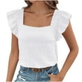 thumbnail image 1 of Yuyuzo Womens Summer Ruffle Cap Sleeve Blouses Square Neck Textured Shirts Dressy Casual Tee Tops, 1 of 6