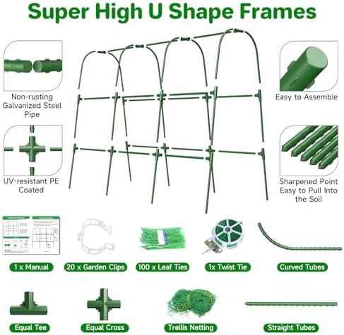 Cucumber Trellis for Raised Bed, U-Shape Garden Trellis for Climbing Plants Outdoor, Metal Arch Trellis for Vegetables, Plant Support for Tomato, Pea, Zucchini (47.2" L×30" W×47.2" H-Medium)
