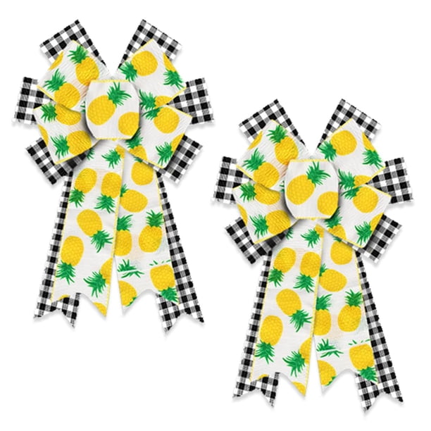 2 Lazos De Corona De Verano, Ananas De Piña De Verano, Lazos De Arpillera A Cuadros Blancos Y Negros Para Coronas, Lazos De Cinta De Frutas De Verano, Lazos Para Decoración De Interiores Y Exteriores,