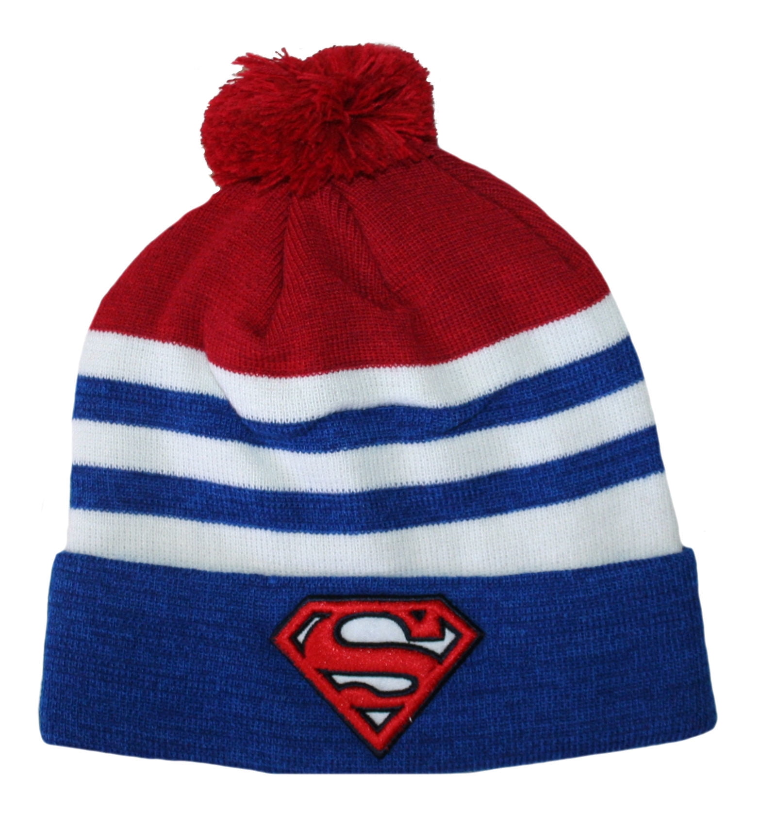 DC Comics Superman Logo Beanie - Blue Knit Pom Hat Officially Licensed