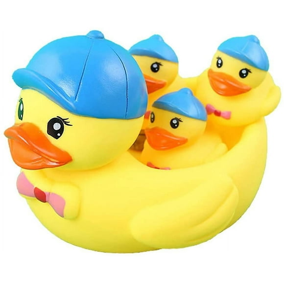 Bath Duck Toys 4pcs Family Rubber Ducky Float&squeak Baby Toddlers Preschool Bathtub Shower Toy (yel