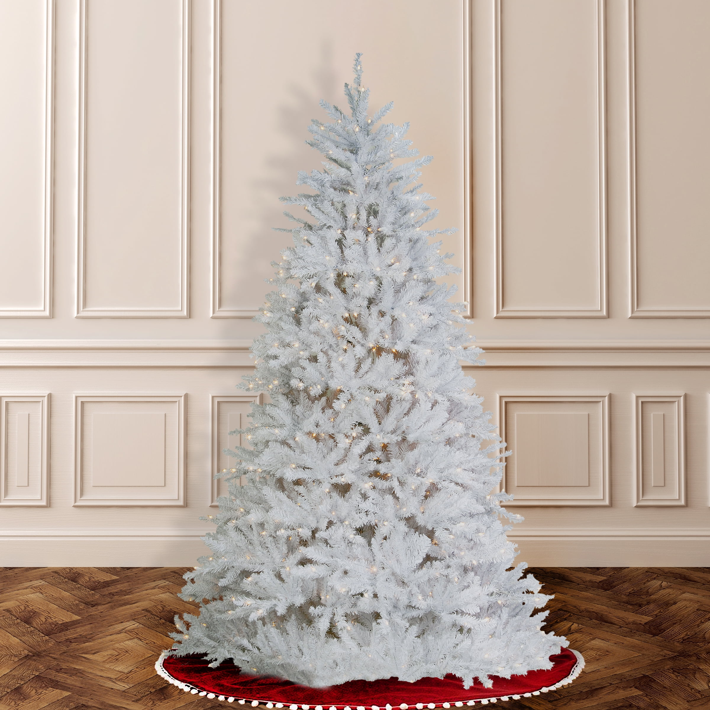 National Tree Company 6.5 ft. Pre-Lit Artificial Christmas Tree, White, Dunhill Fir, Clear Lights, Includes Stand