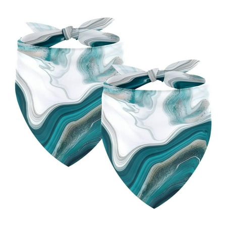 PhooArto White Teal Marble Print Dog Bandanas 2 Pack Soft Washable Pet Scarf Triangle for Large Dogs Puppies and Cats