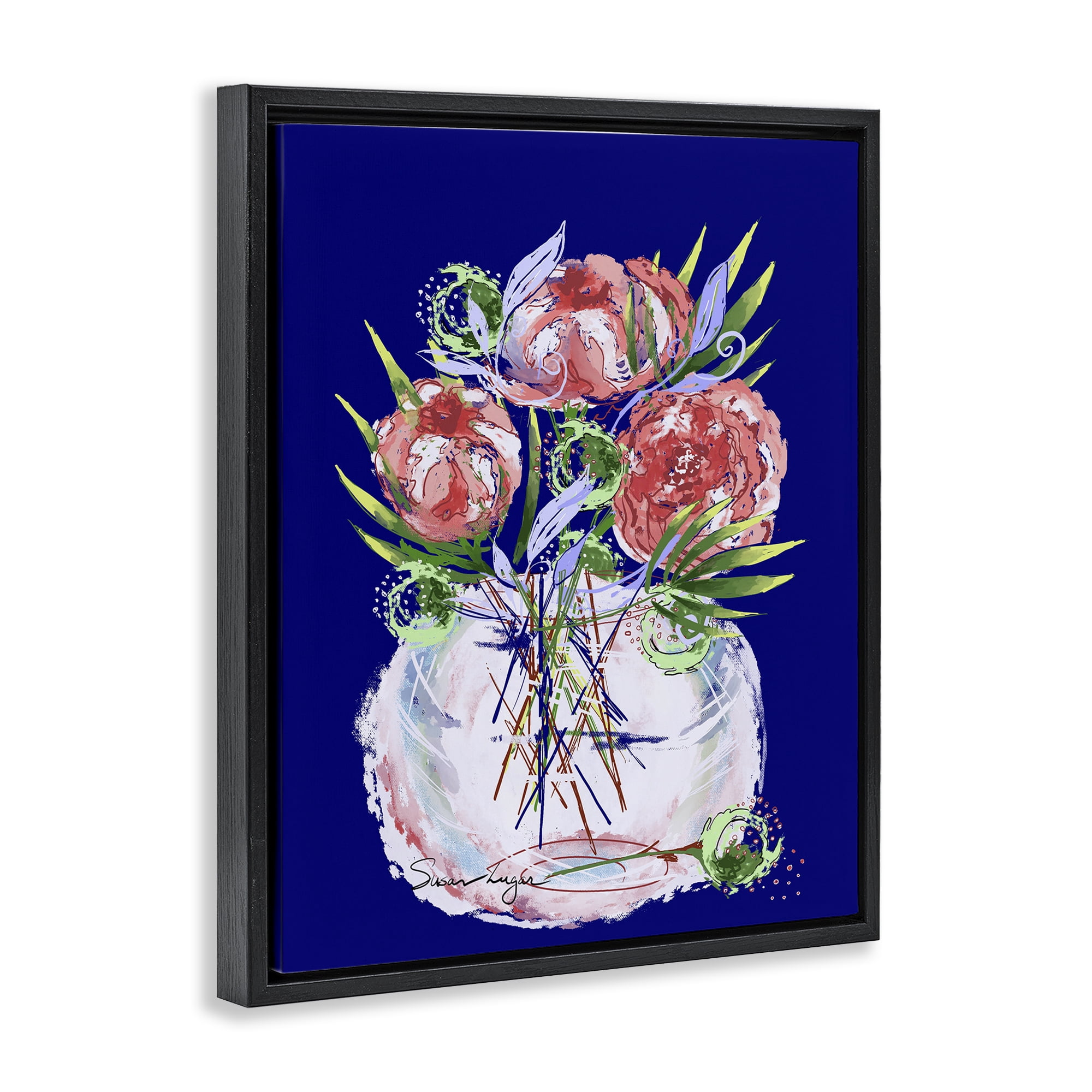 Stupell Industries Florals In Milk Glass Black Framed Floater Canvas Wall Art, design by Susan Lugar