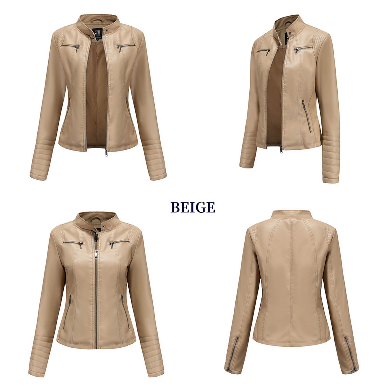 Tejiojio Coats Clearance Women's Slim-Fit Leather Stand-Up Collar Zipper Motorcycle Suit Thin Coat Jacket - image 5 of 7