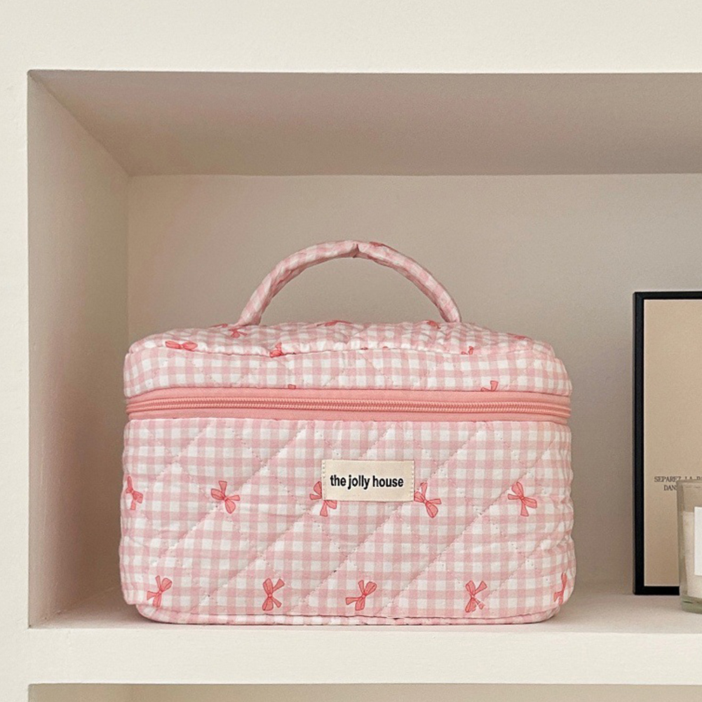 Trousse De Maquillage Avec Nœud FloralGrace – Taille 25x16x16 Cm, Coton Matelassé, Compartiment Mesh