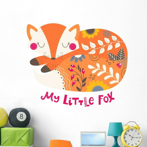 Illustration with Sleeping Fox Wall Decal Wallmonkeys Peel and Stick Animal Graphics (48 in H x 48 in W) WM502850