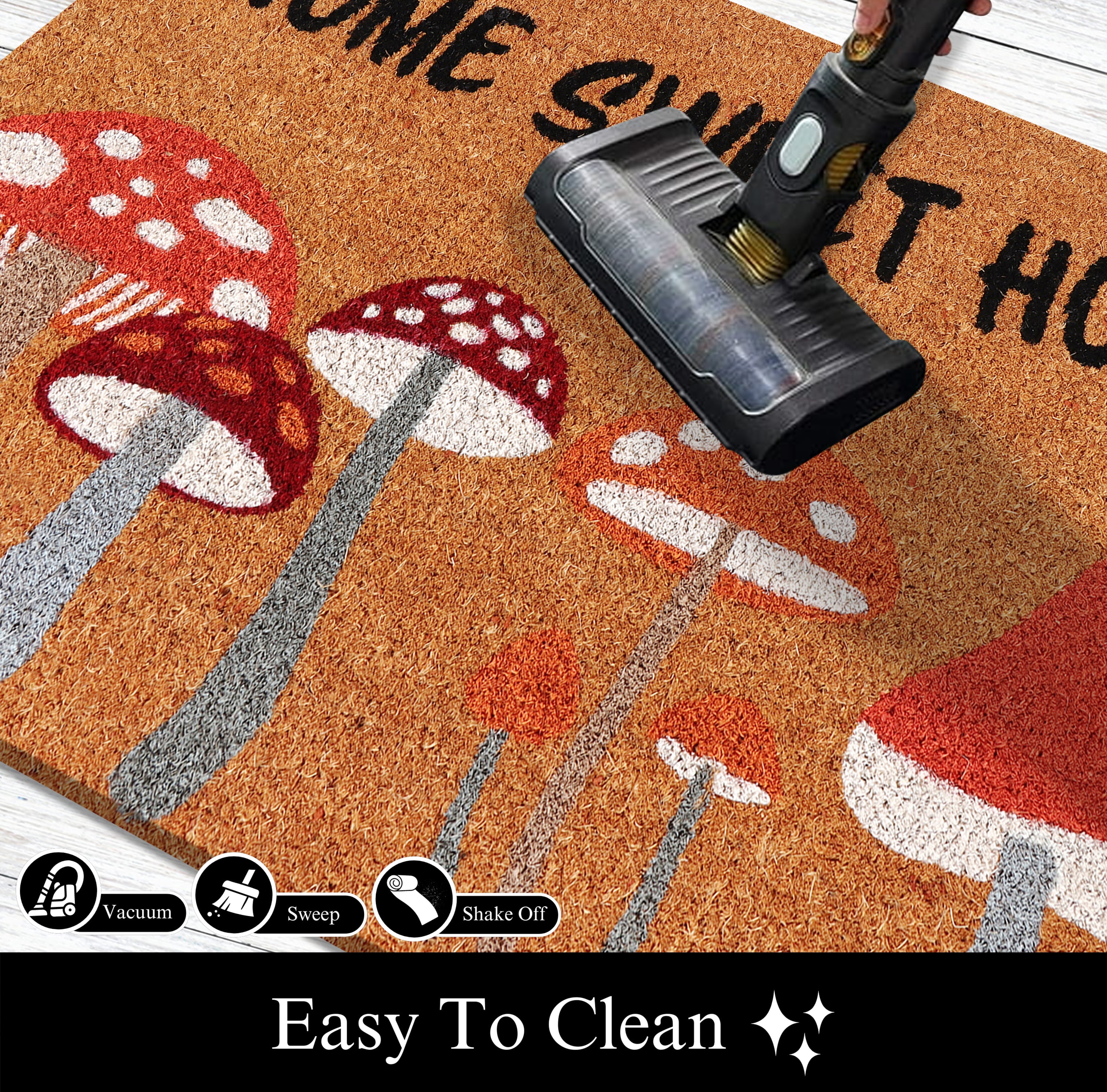A1HC Natural Coco Coir Doormat, Sweet Home Mushroom, 18"x30", Durable Outdoor Welcome Mat, Non-Slip, Easy to Clean, Pet Friendly