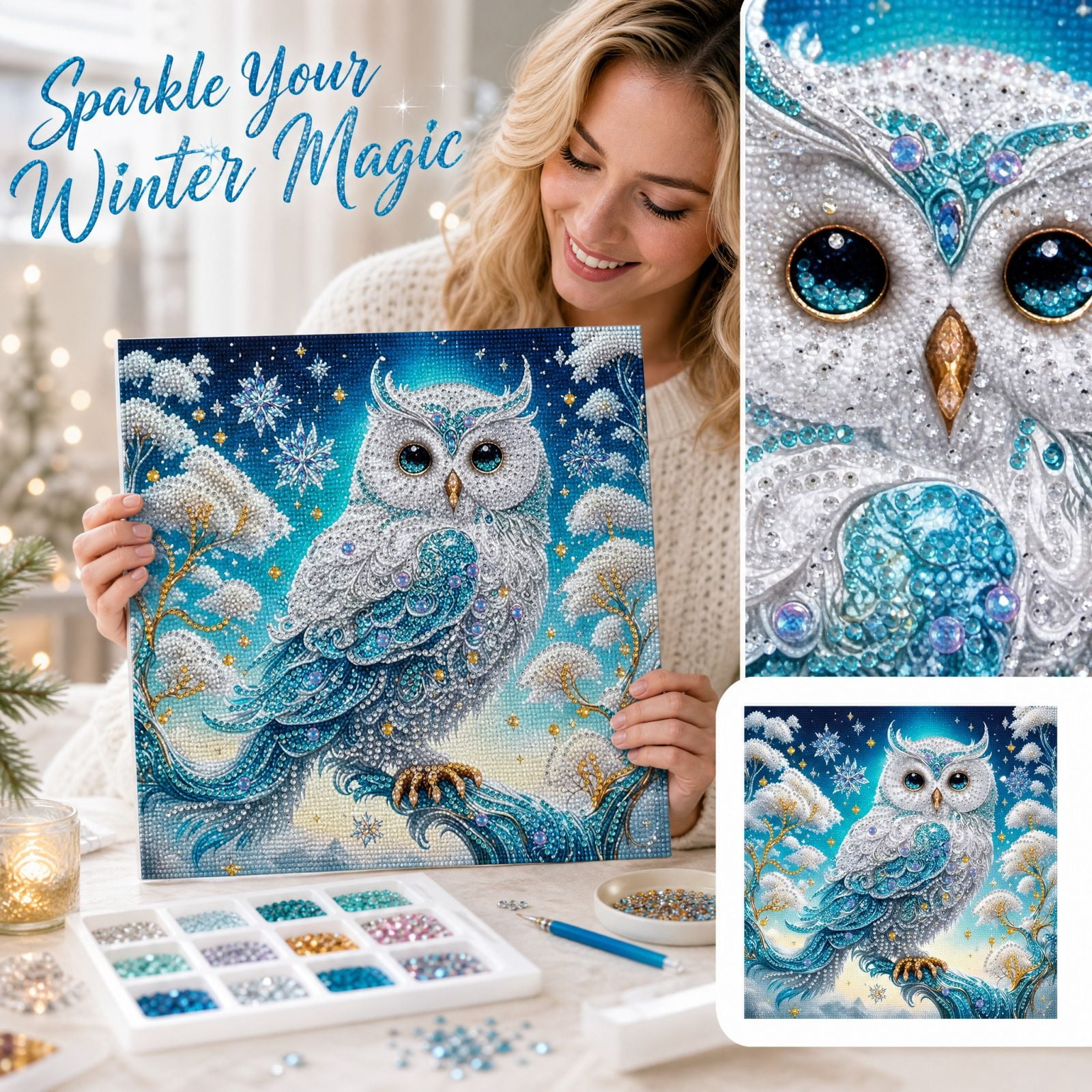 Art Kits For Adults Beginners Pearl Art Kits Special Shaped 5D Pearl Diamond Art DIY Crystal Rhinestone Winter Animal Wall Craft Kit A