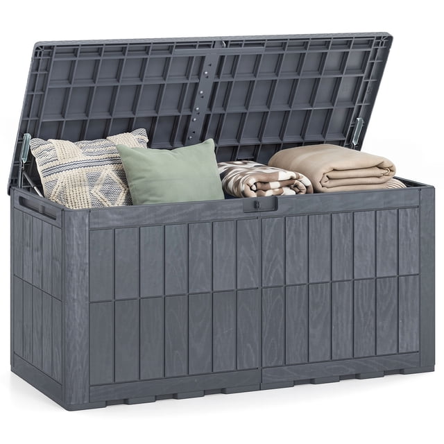 Gymax 120 Gal Outdoor Deck Box All-Weather Lockable Storage Bin w/ Lid & Handles Gray