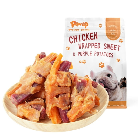 PAWUP Chicken Wrapped Dog Treats, Chicken and Double Sweet Potato Dog Treats, Chicken Jerky Chews for All Dogs, Low Fat, High Fiber, 10.6oz