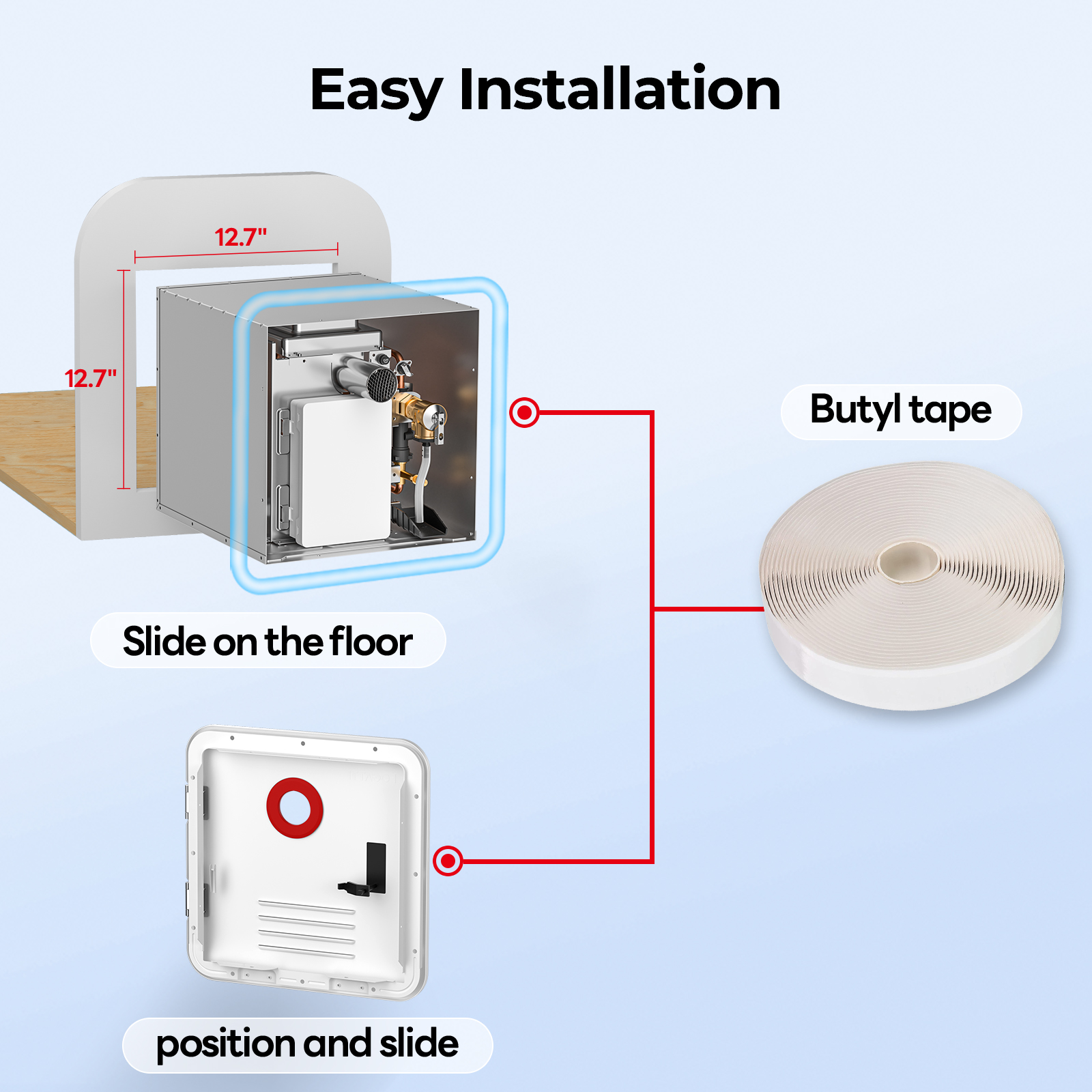 Restored Fogatti RV Tankless Water Heater InstaShower 7, 48,000 BTU, DC 12V, Door Kit Not Included (Refurbished)