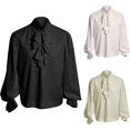 thumbnail image 4 of Mens Medieval Renaissance Steampunk Ruffle Collar Blouse Pirate Vampire Shirt, 4 of 7
